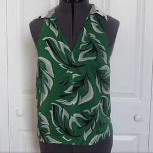 Anthropologie Green 100% Cotton Polka Dot and Leaf Print Racerback Top • Sz 0 🔴